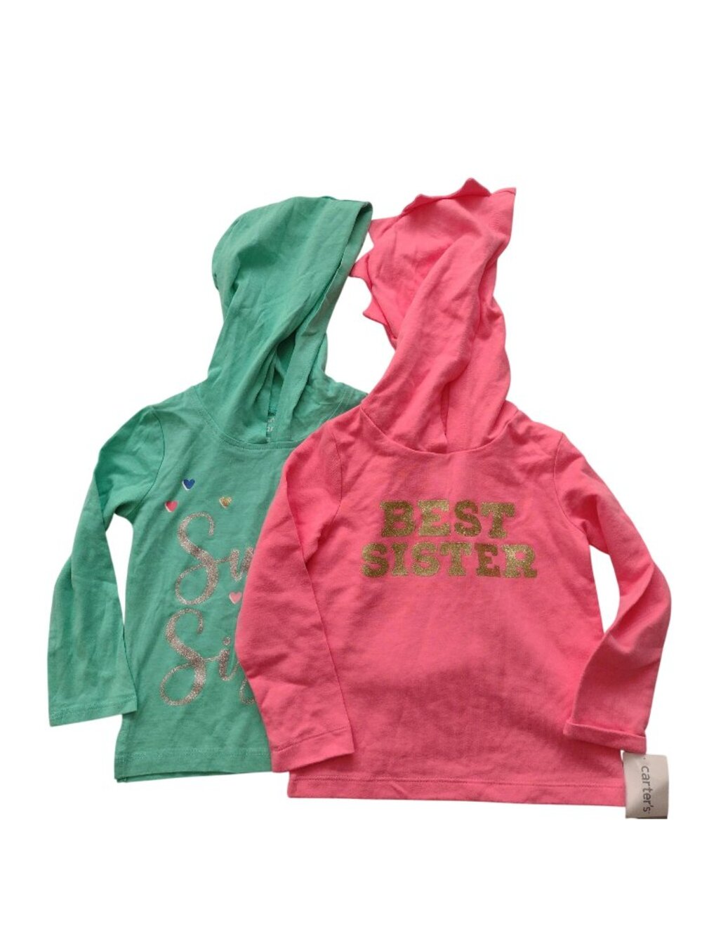 Carters Toddler Girls Hooded Sister Theme Tops 2T NEW Green Pink Pullovers